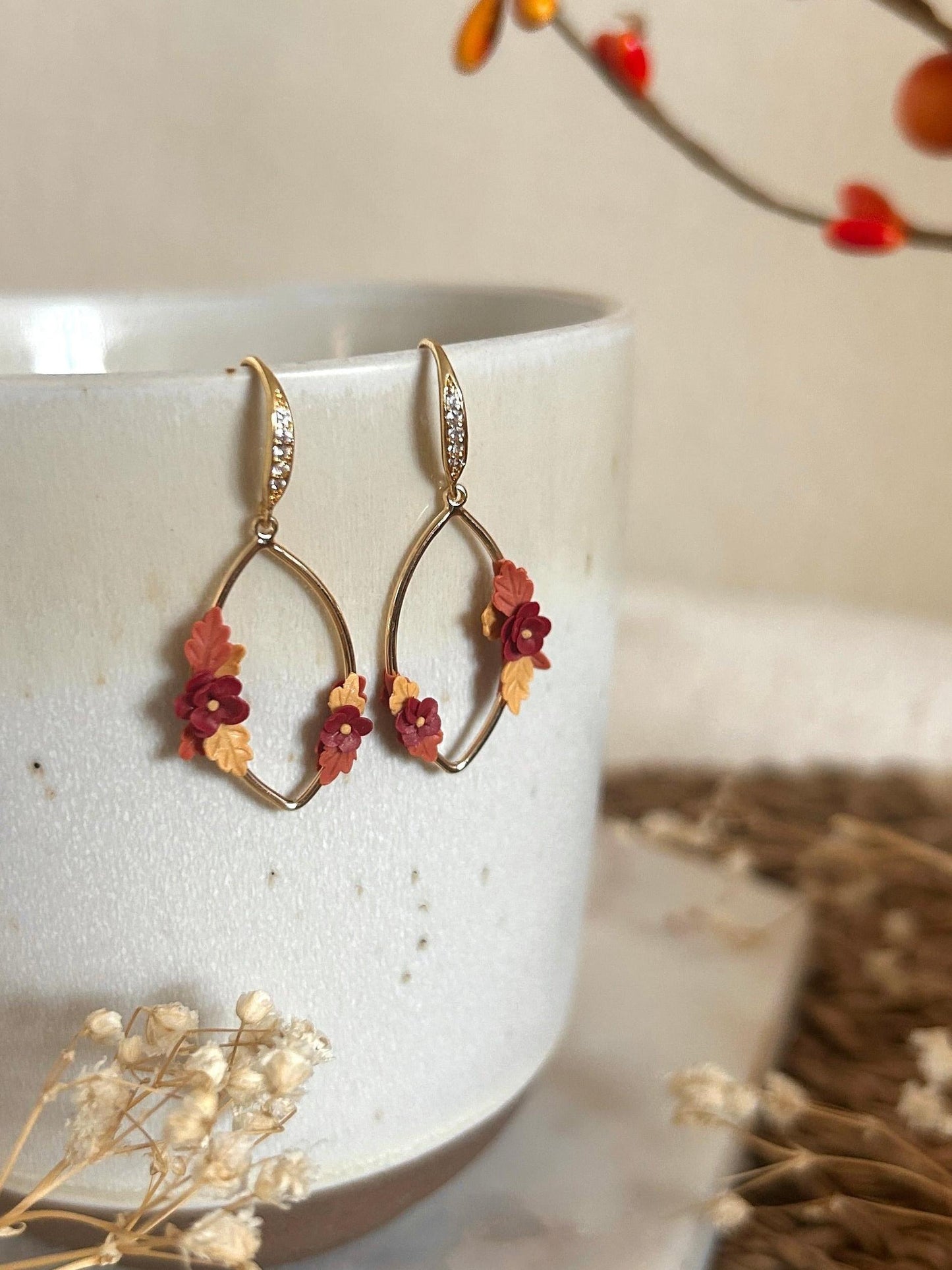 Autumn flower oval earrings