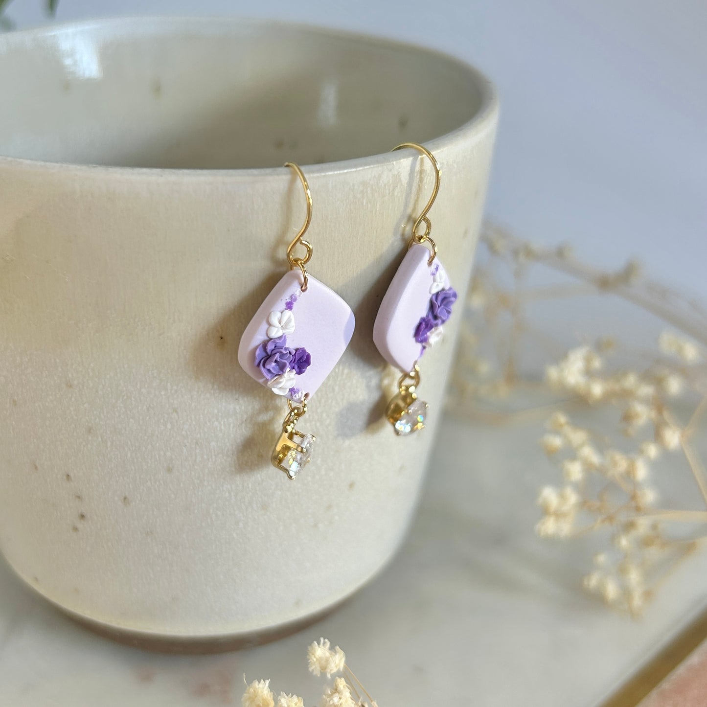 Blue and purple earring with zirconia stone