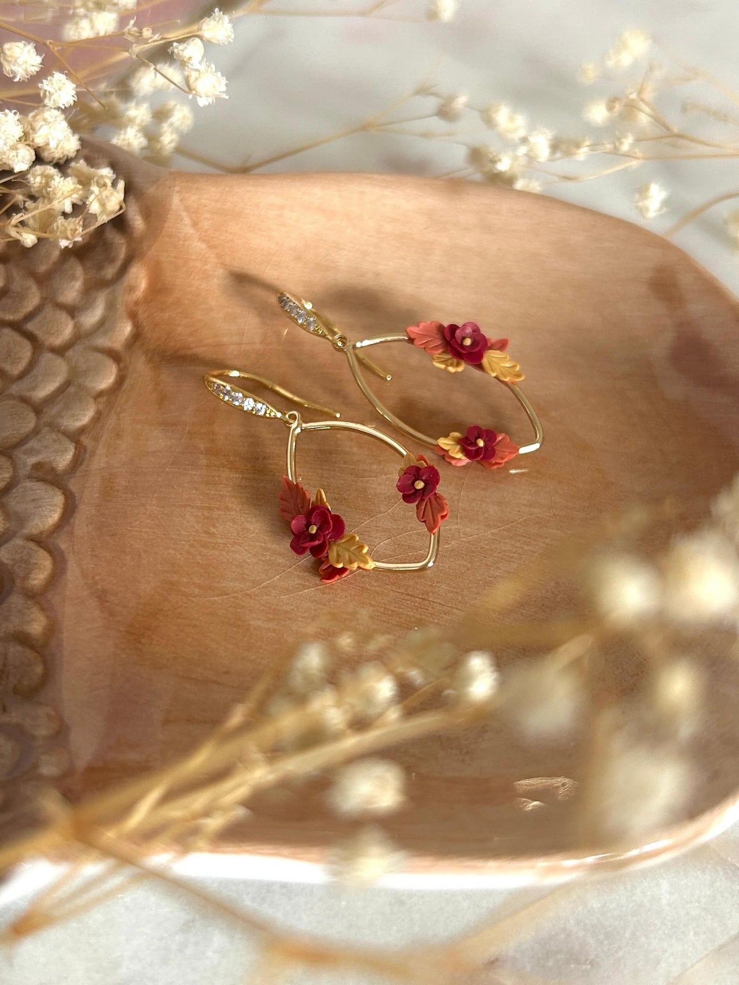 Autumn flower oval earrings