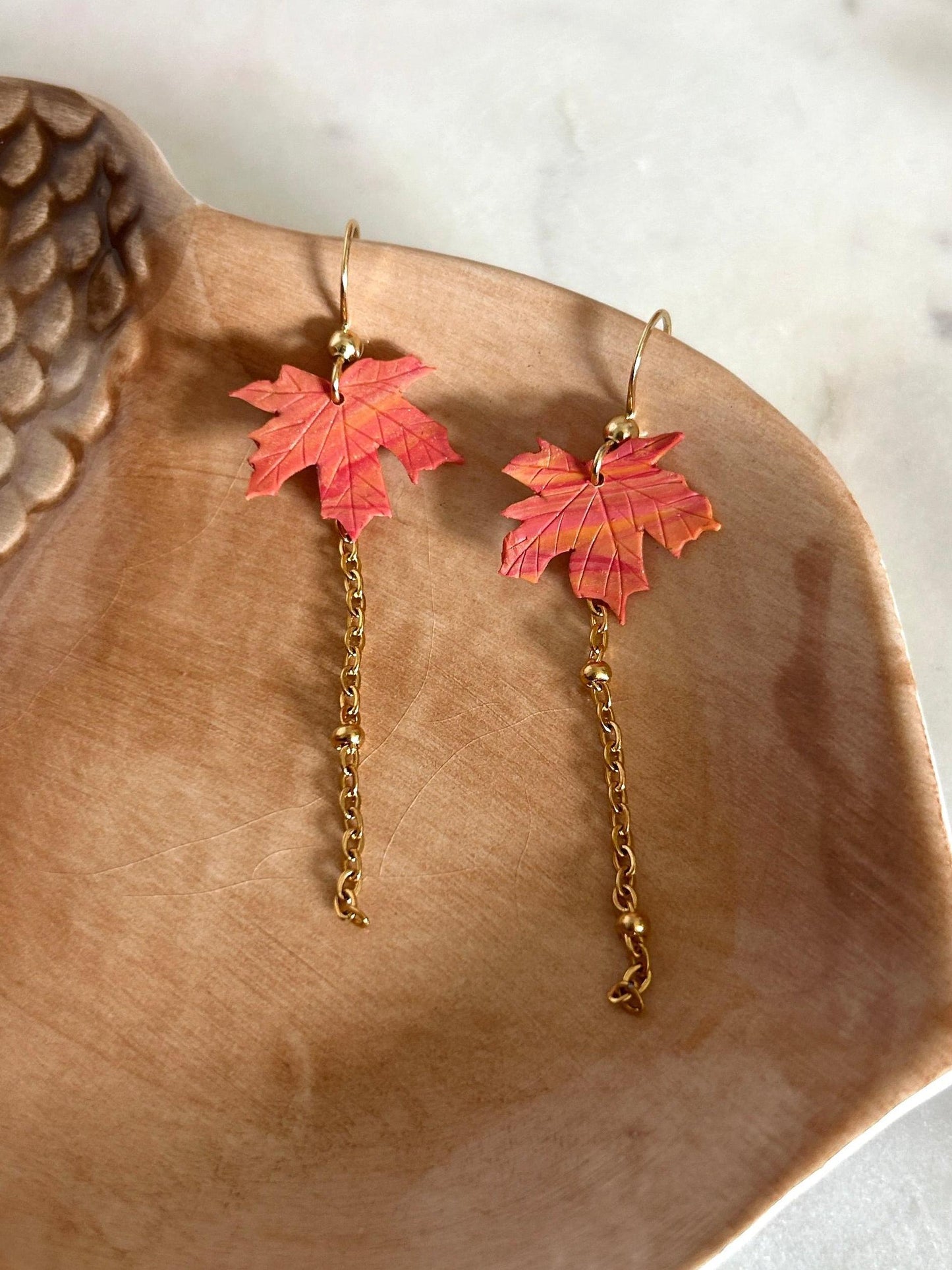 Long maple earrings