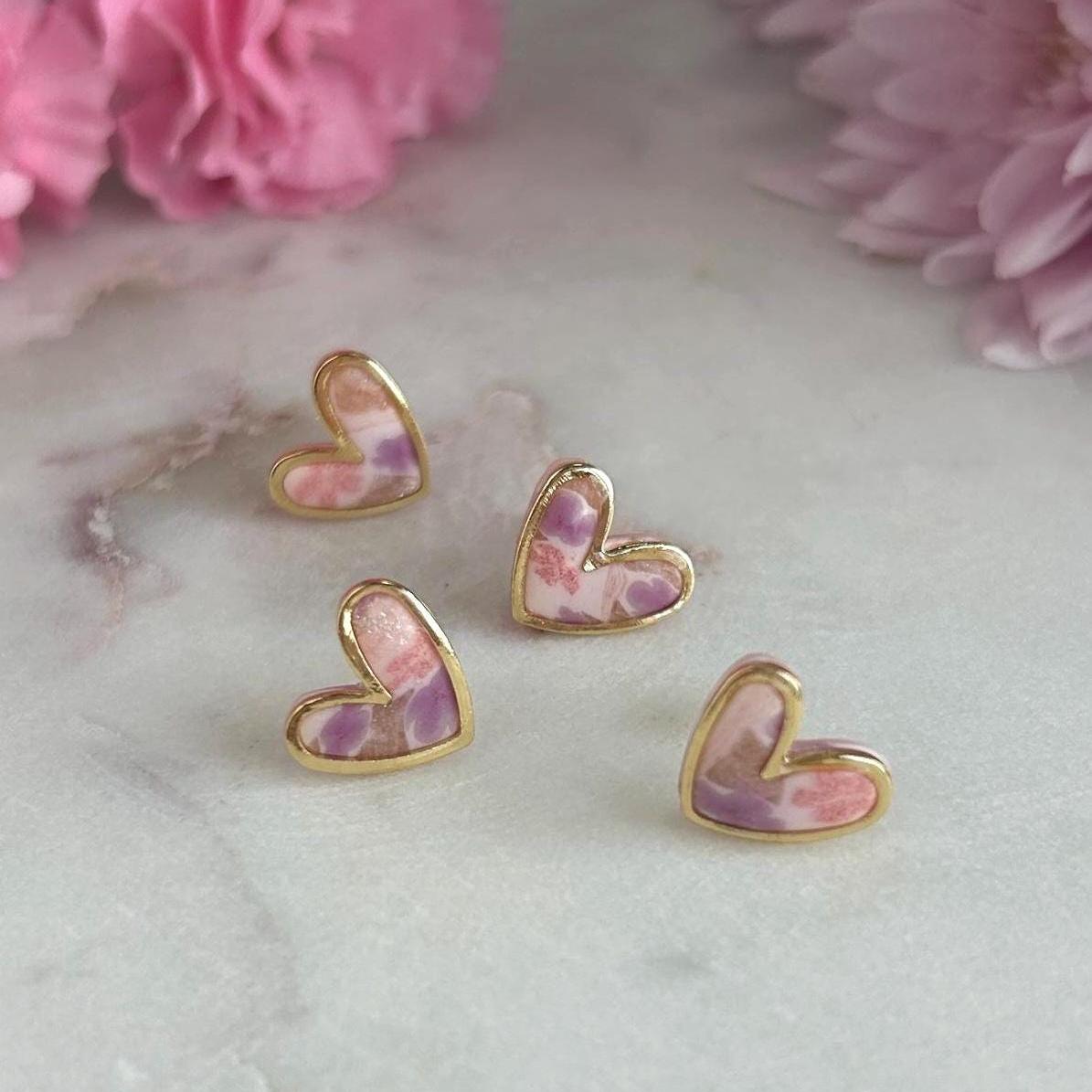 Floral gold framed heart studs