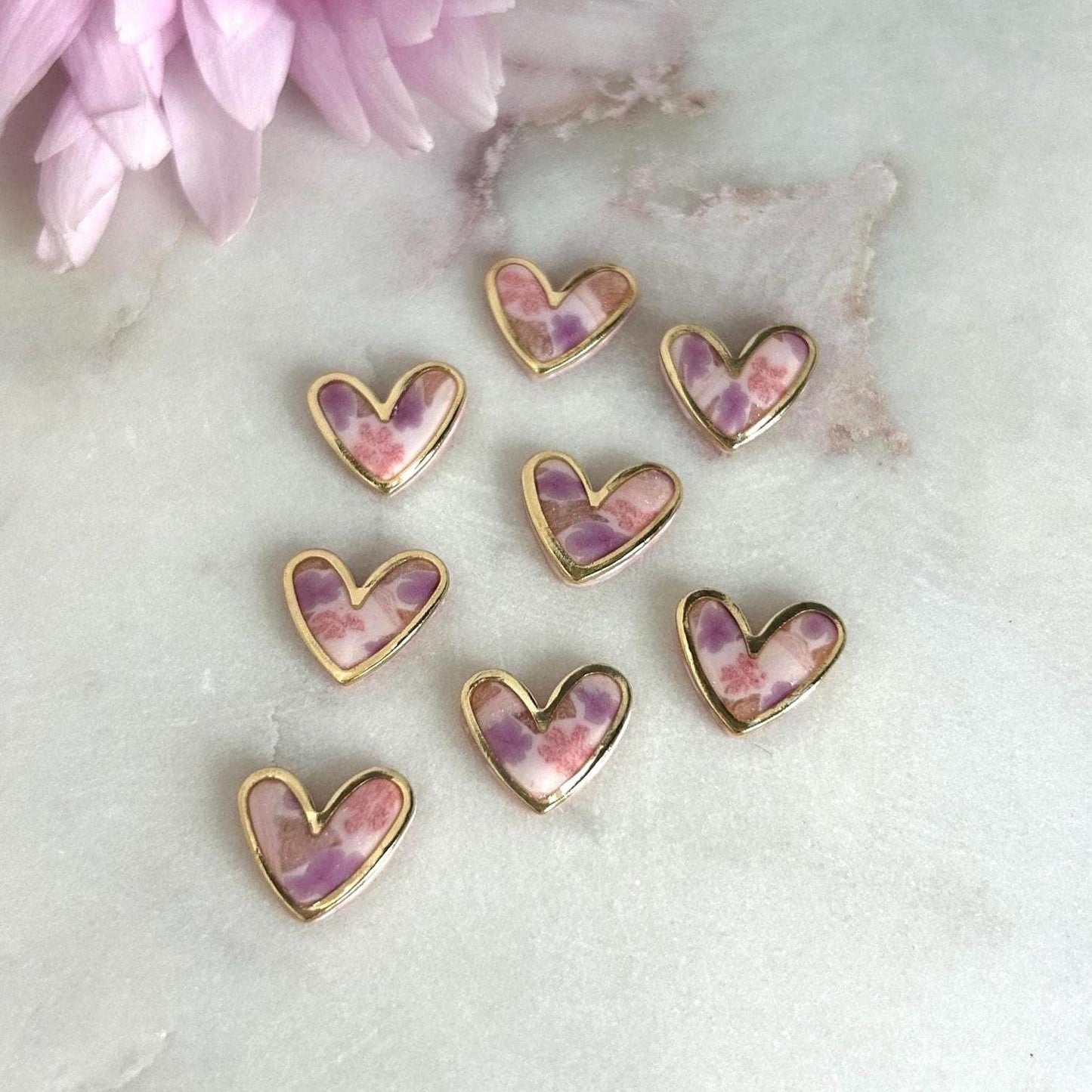 Floral gold framed heart studs