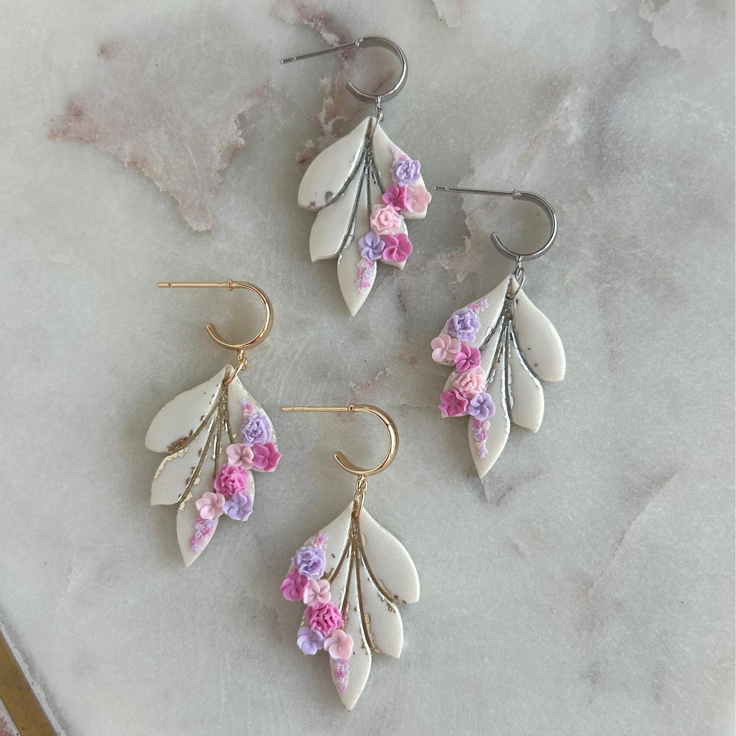 Floral pastel earrings with huggie post