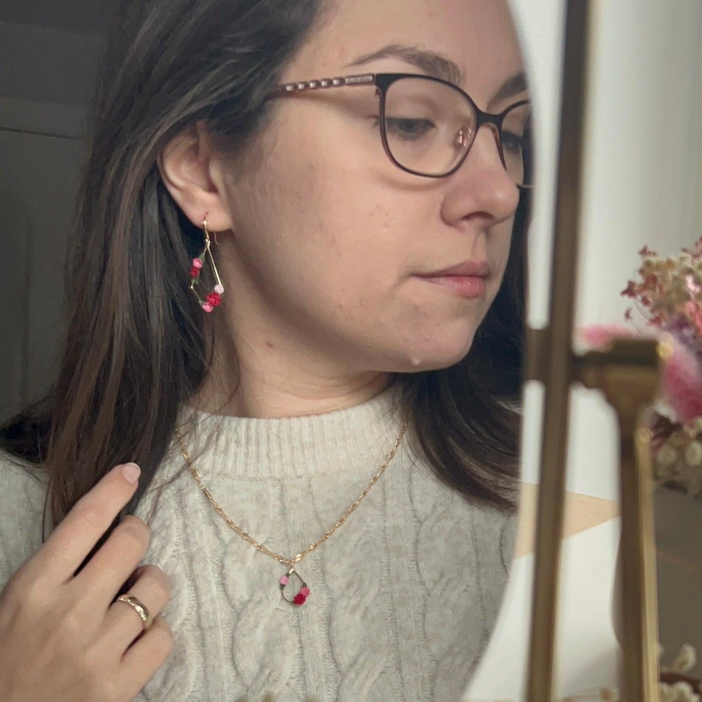 Florence dark pinks flower earrings