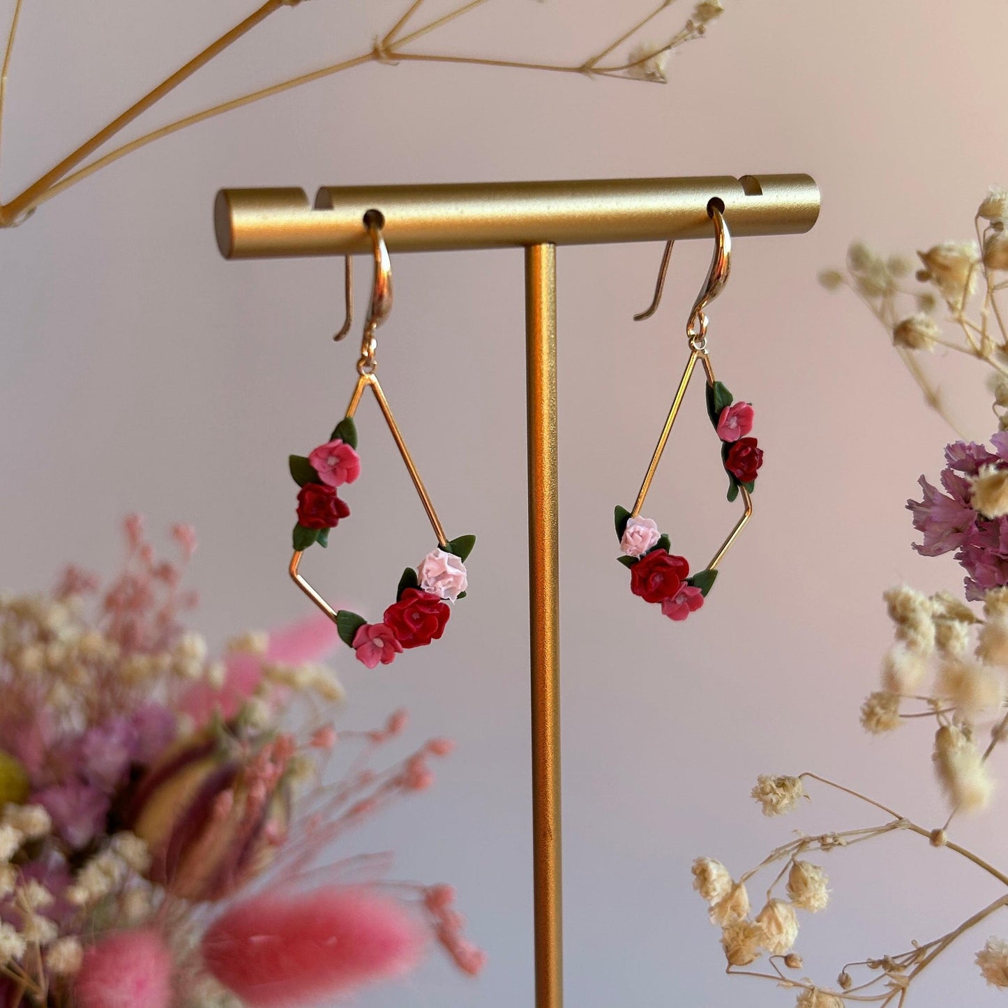 Florence dark pinks flower earrings