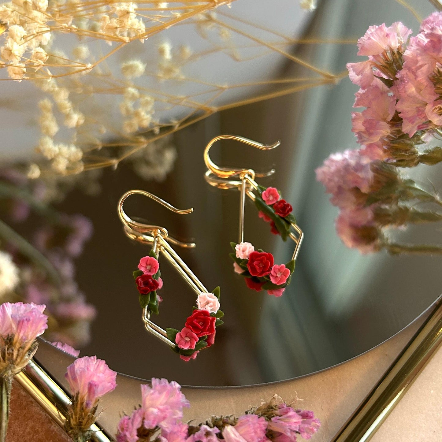 Florence dark pinks flower earrings