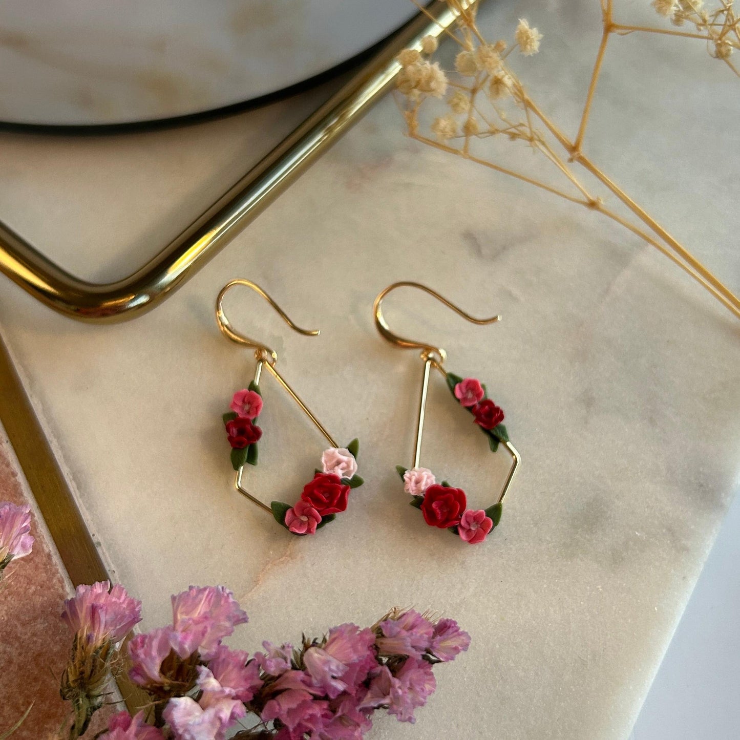 Florence dark pinks flower earrings