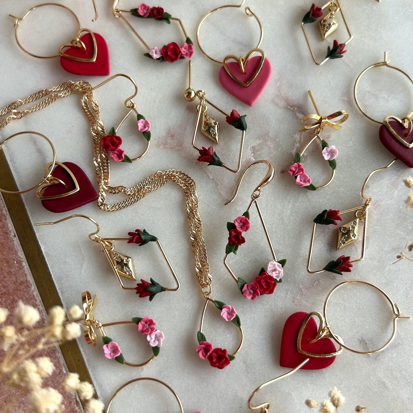 Florence dark pinks flower earrings