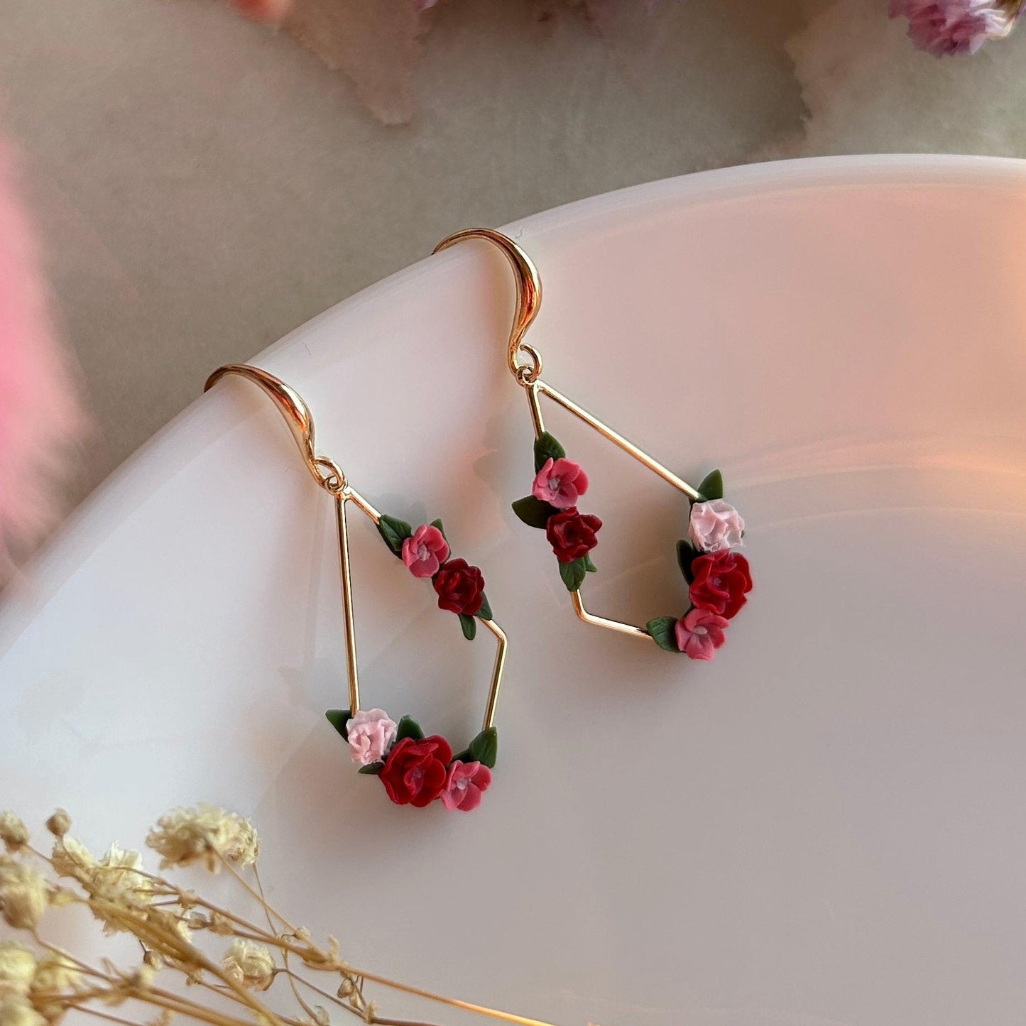Florence dark pinks flower earrings