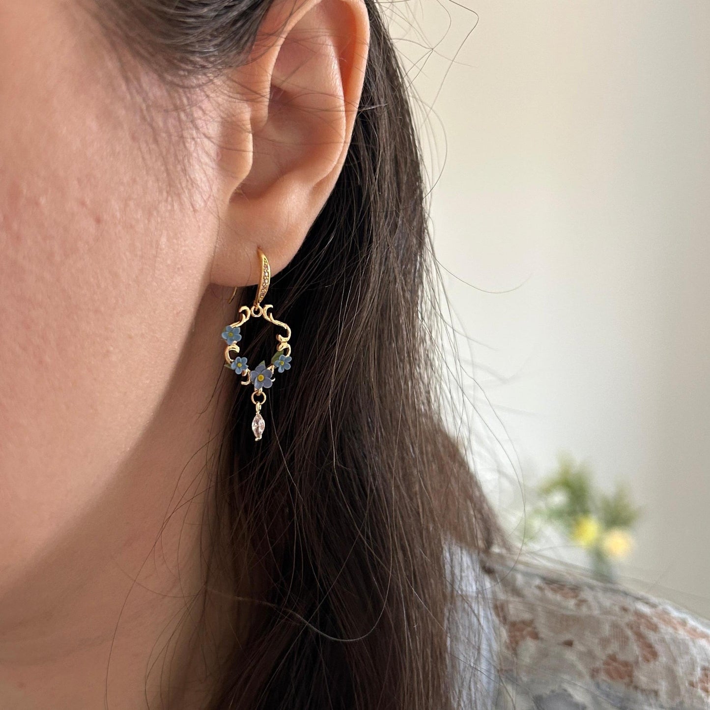 Forget-me-not flower CZ earrings