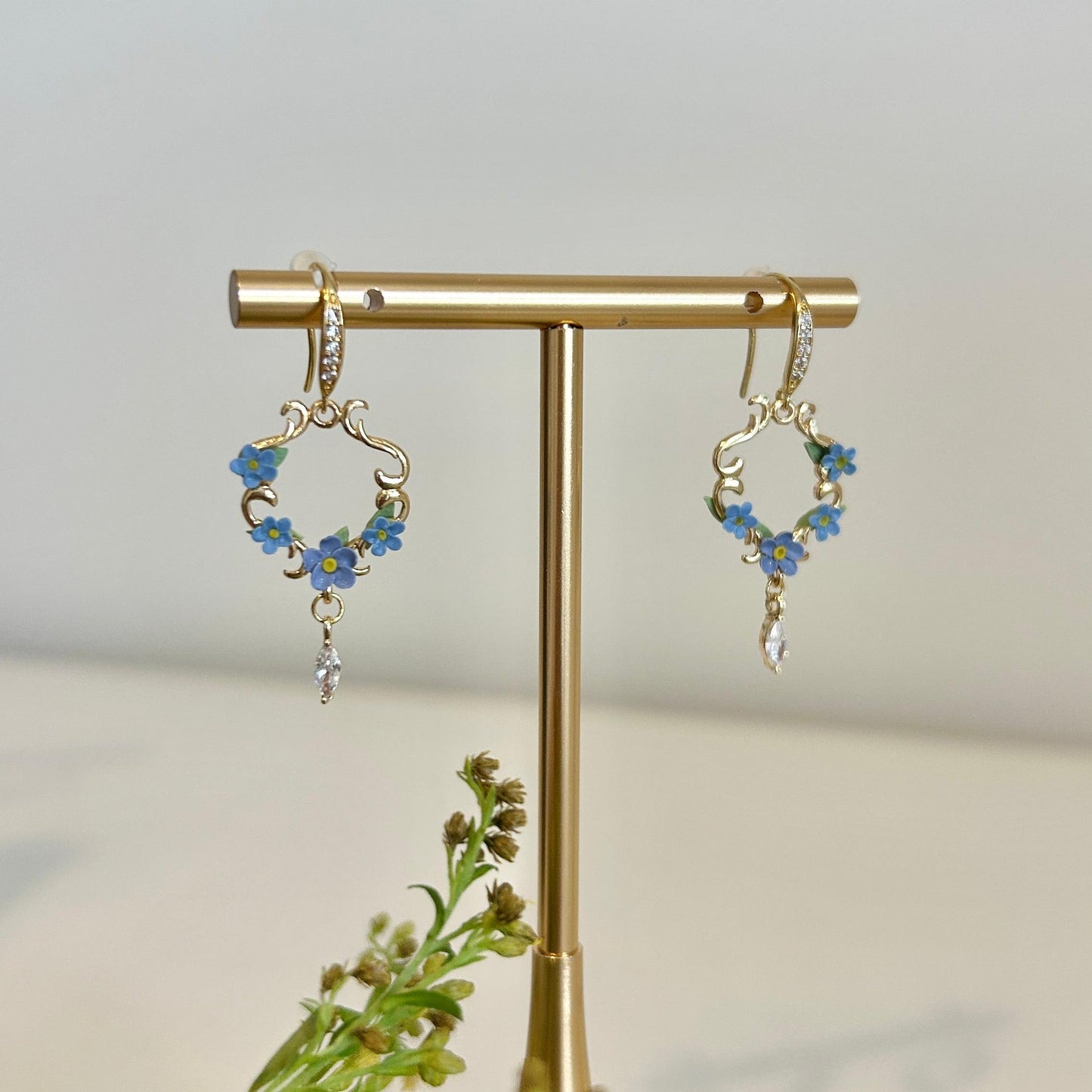 Forget-me-not flower CZ earrings