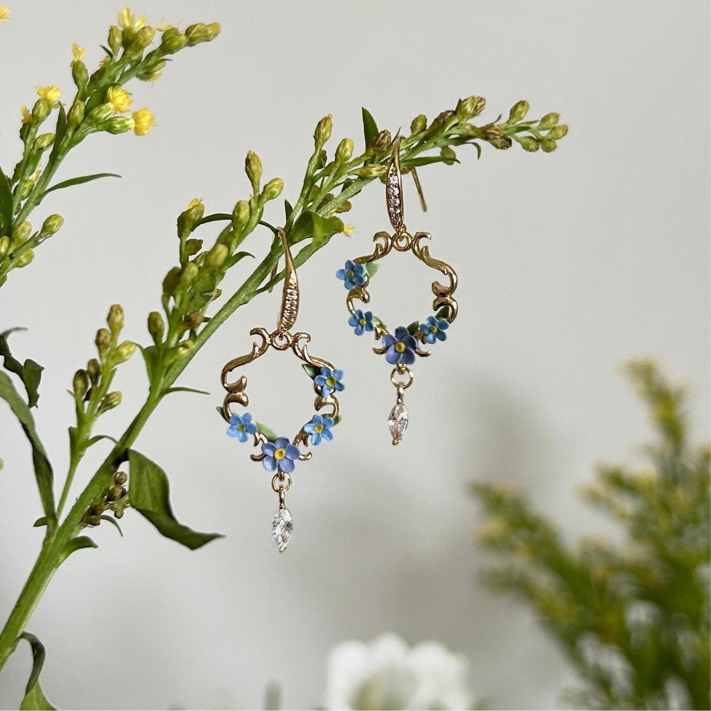 Forget-me-not flower CZ earrings