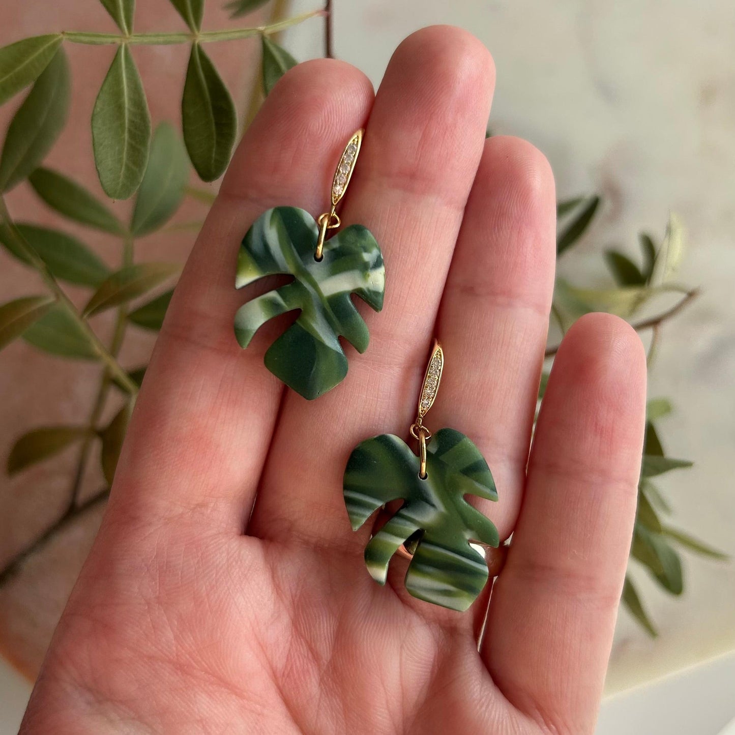 Monstera leaf drop earrings