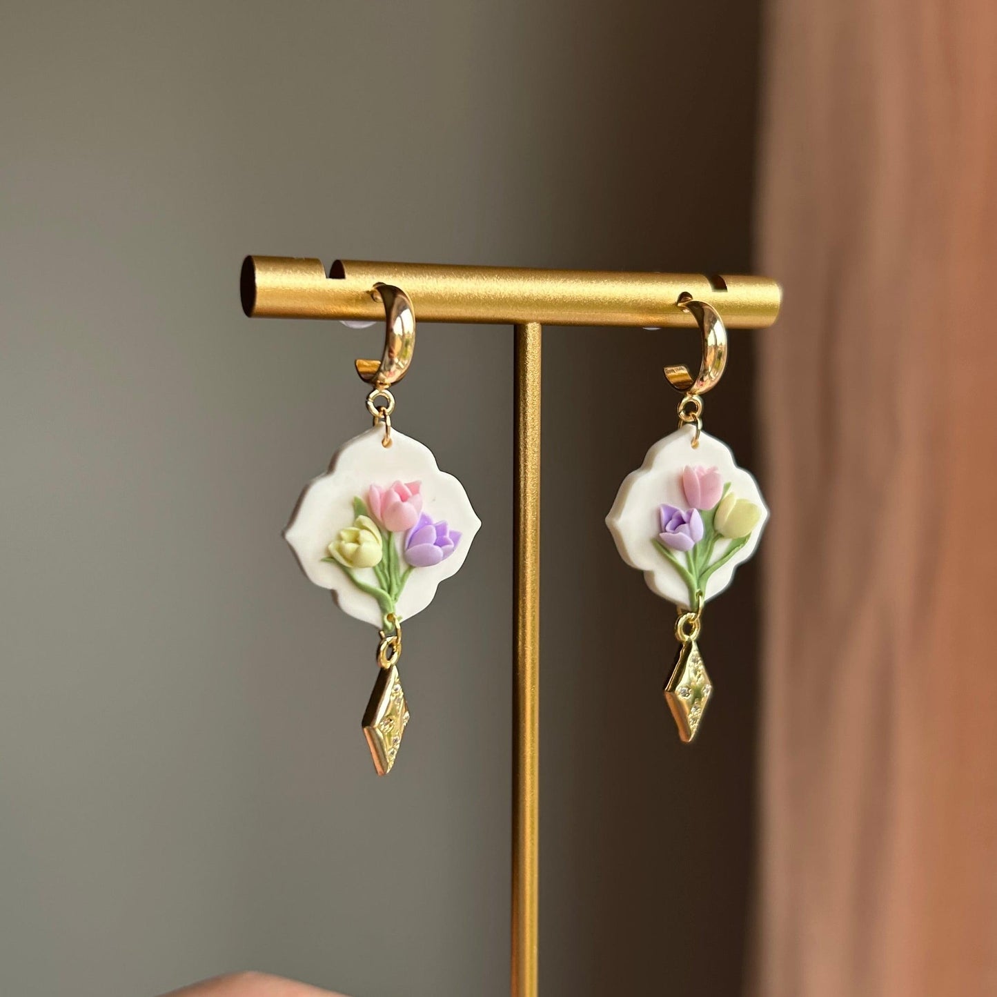 Pastel tulip flower earrings