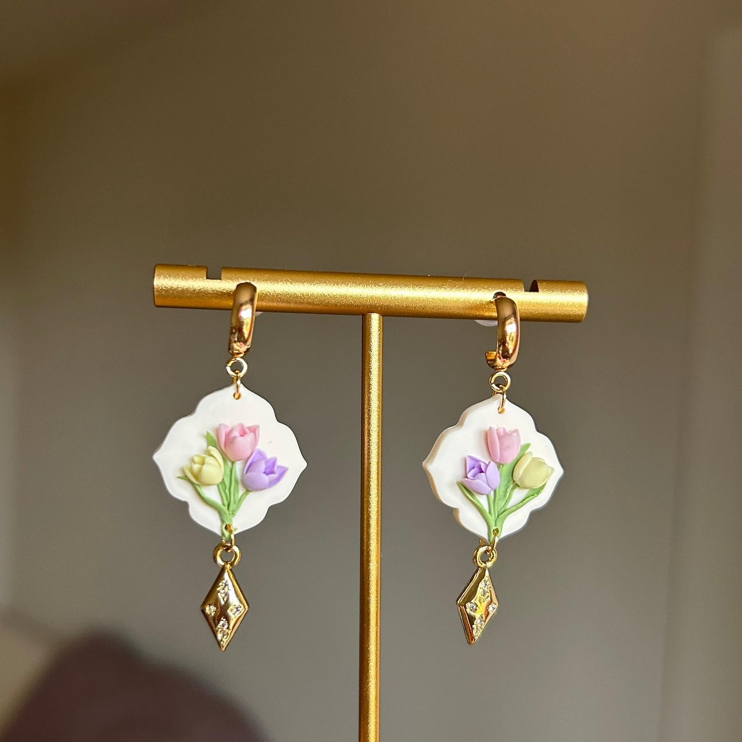 Pastel tulip flower earrings
