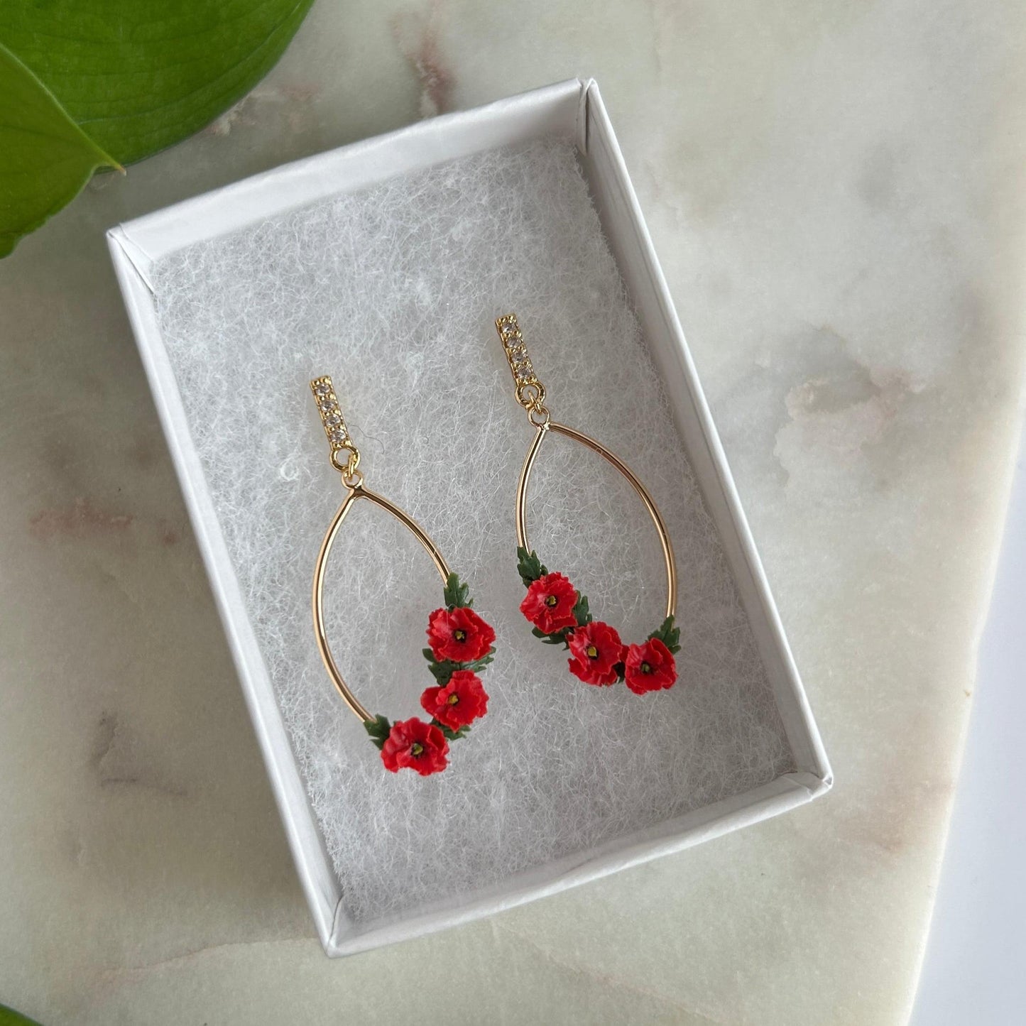 Red poppy August birth month earrings