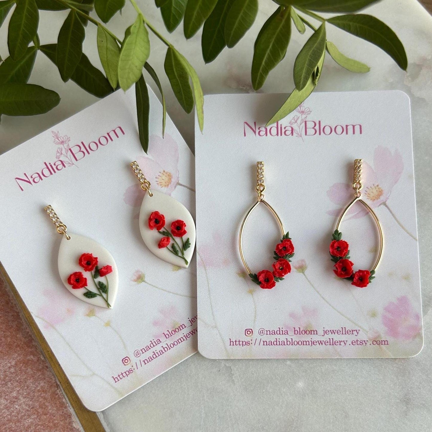 Red poppy August birth month earrings