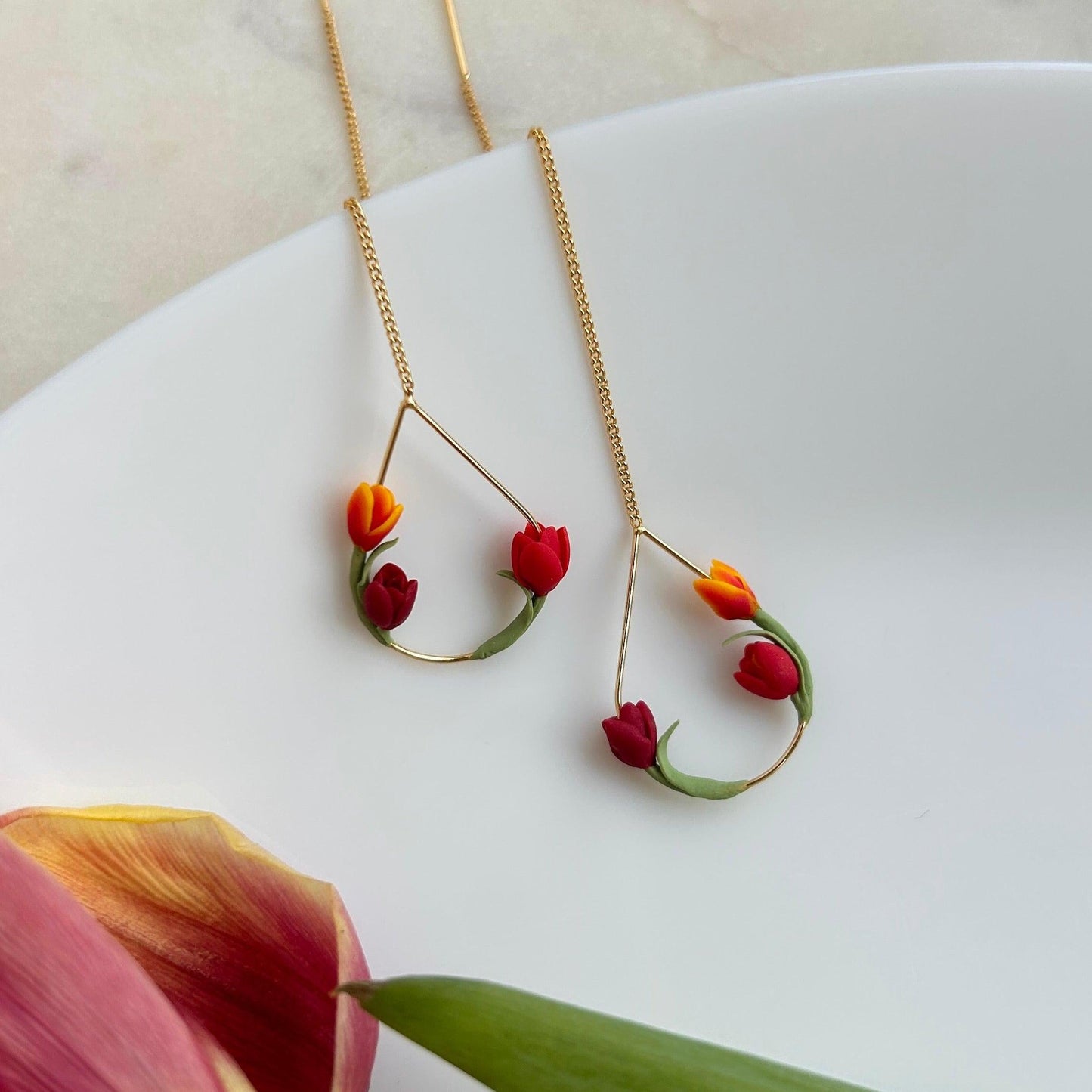 Tulip flower threader earrings