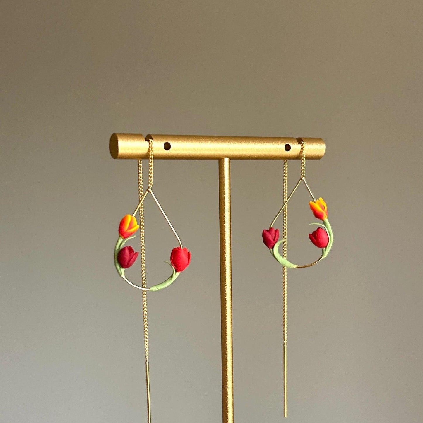 Tulip flower threader earrings