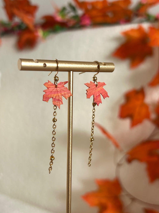 Long maple earrings