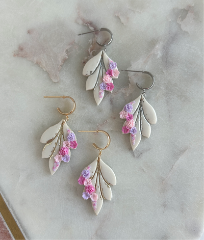 Floral pastel earrings with huggie post