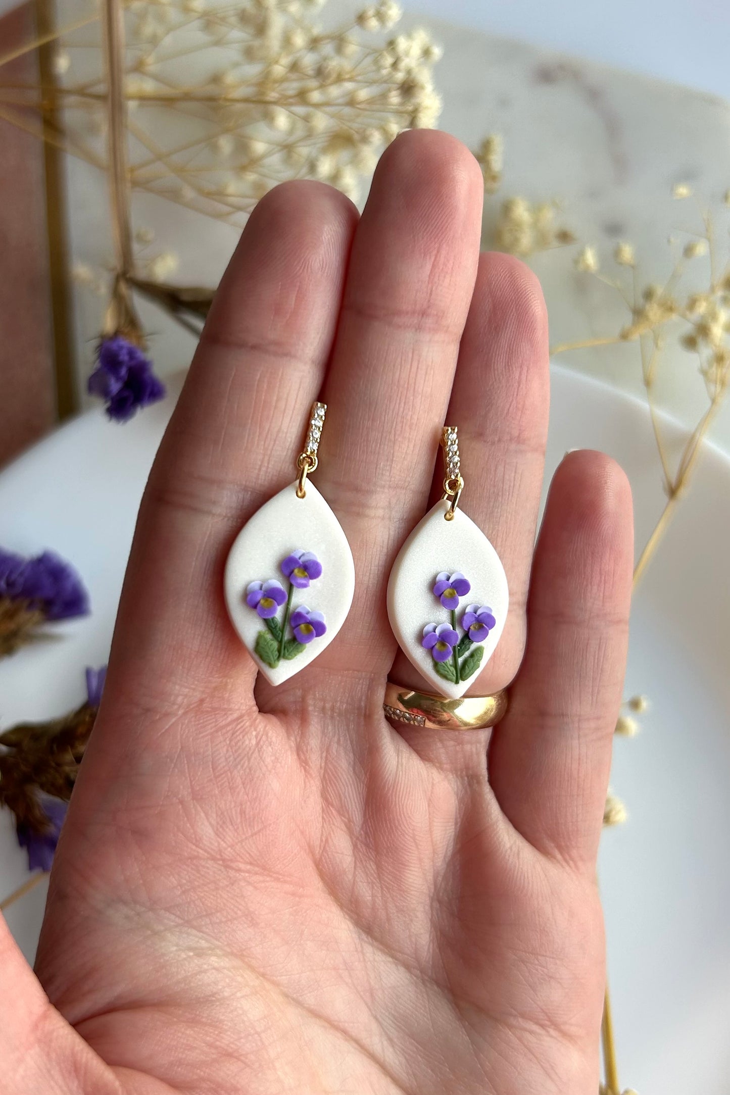 Violet February birth month earrings