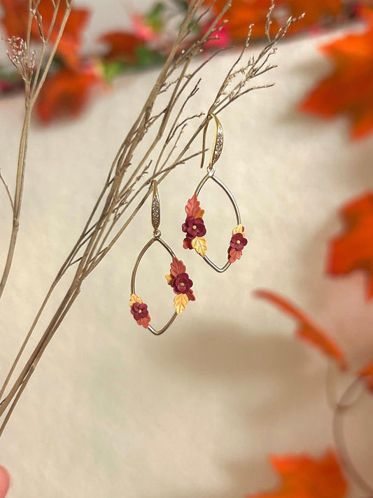 Autumn flower oval earrings