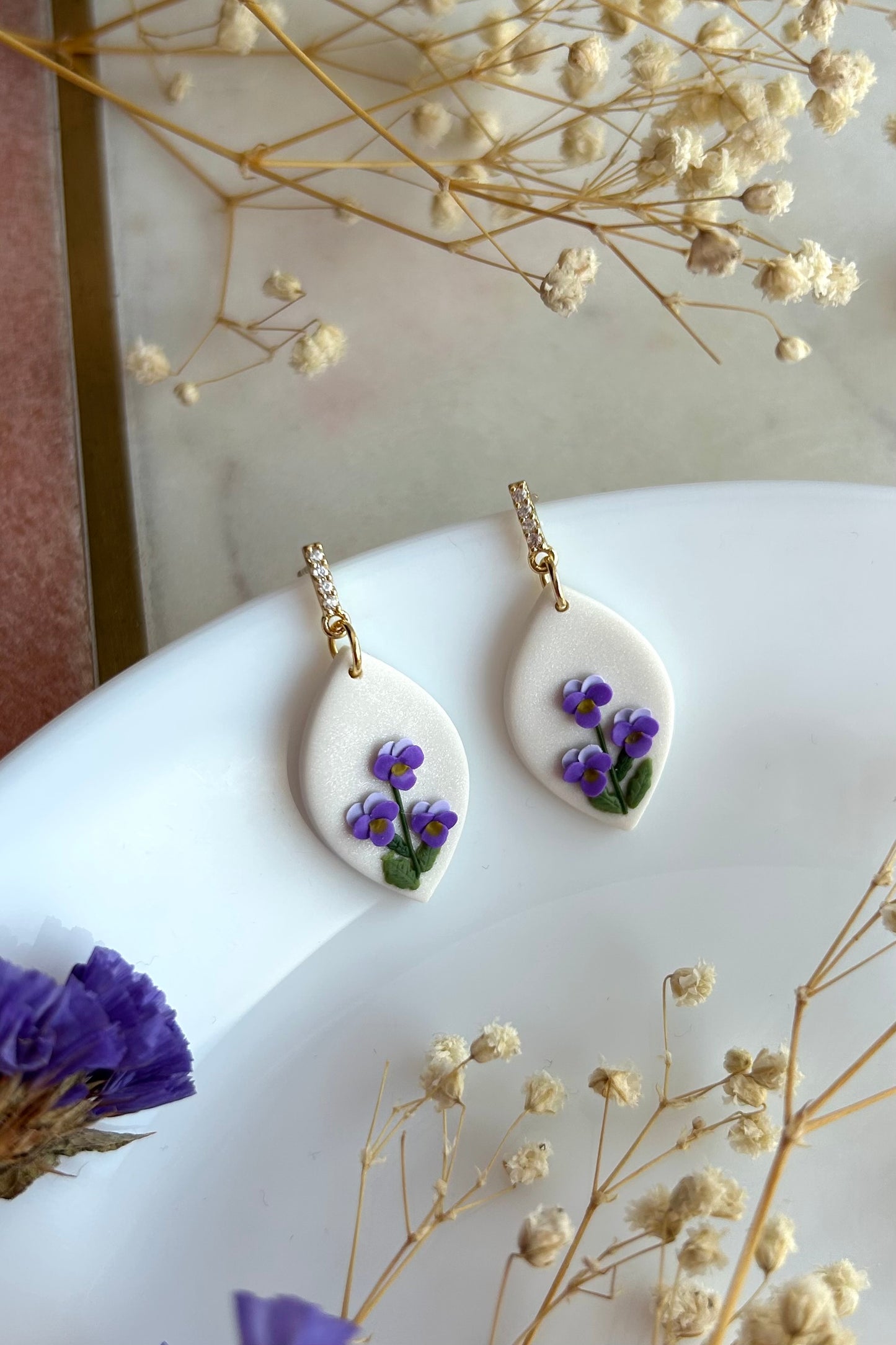 Violet February birth month earrings