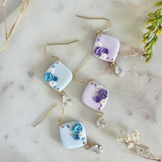 Blue and purple earring with zirconia stone