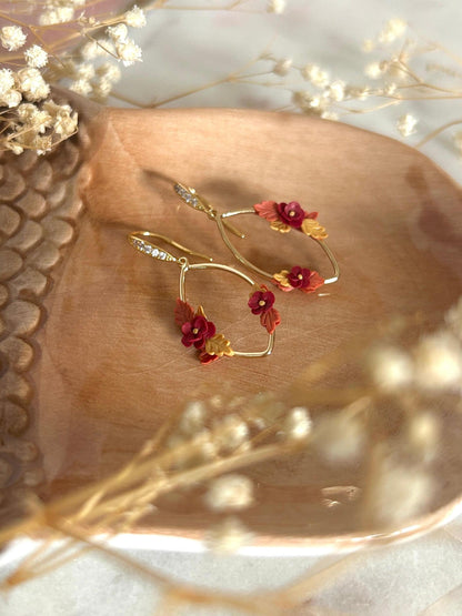 Autumn flower oval earrings