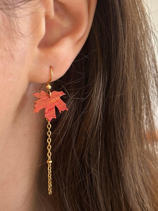 Long maple earrings