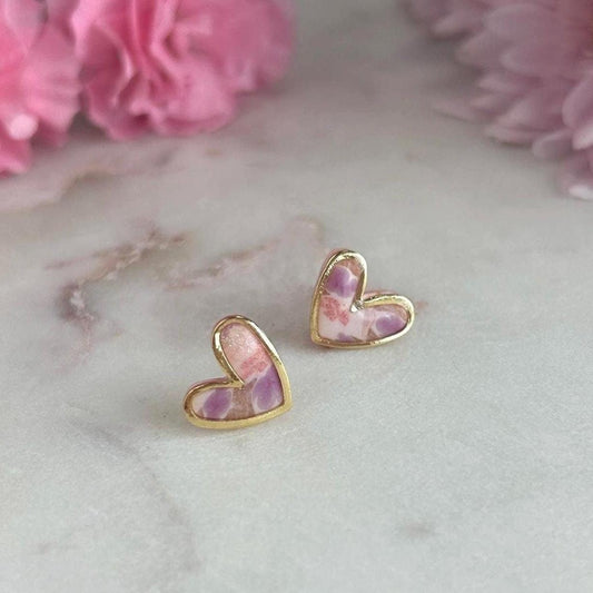 Floral gold framed heart studs