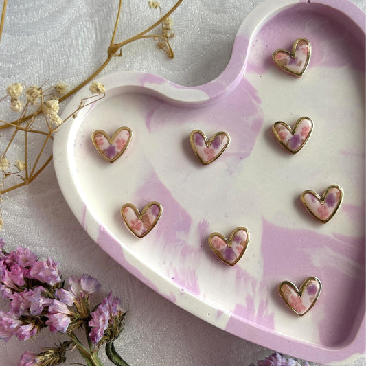 Floral gold framed heart studs