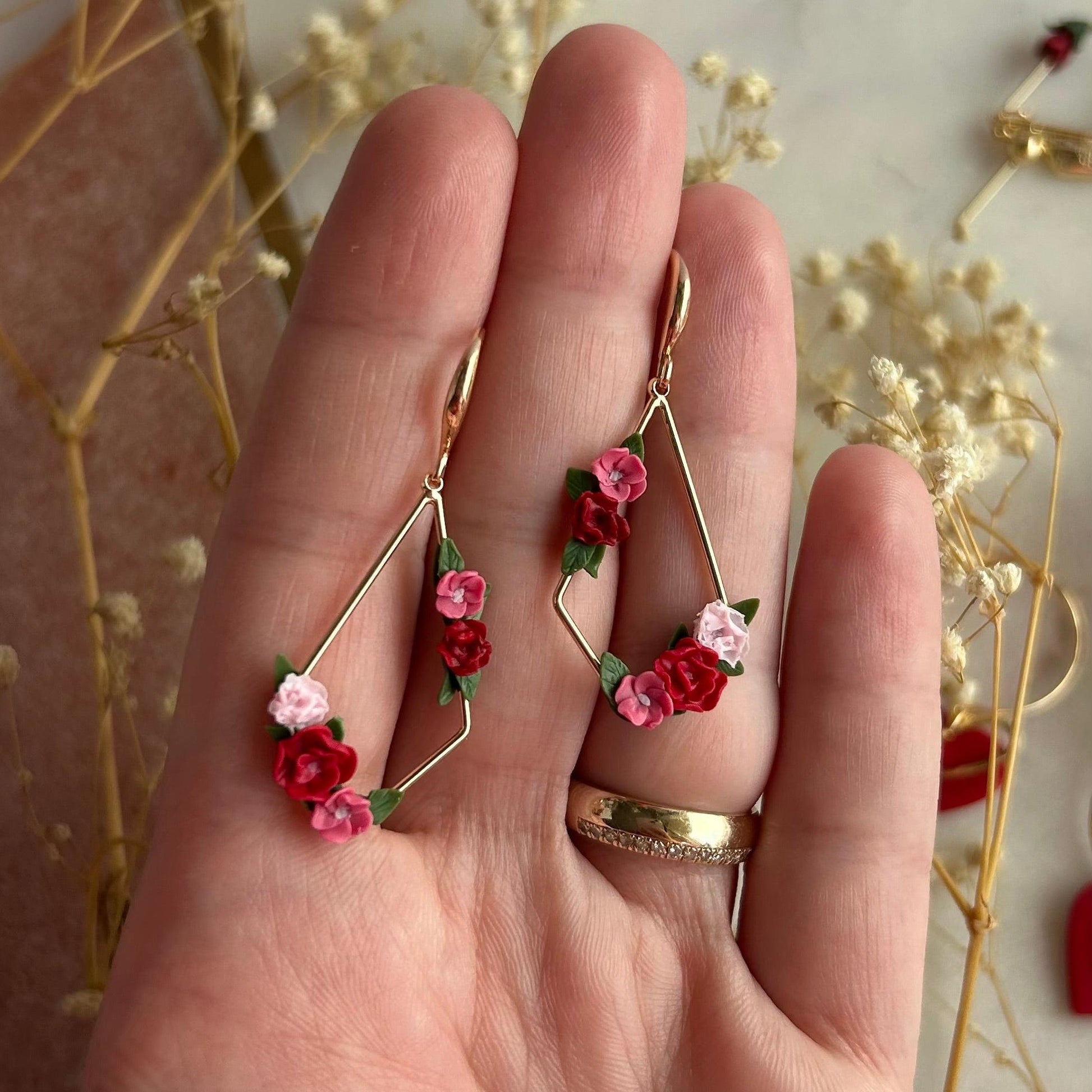 Florence dark pinks flower earrings