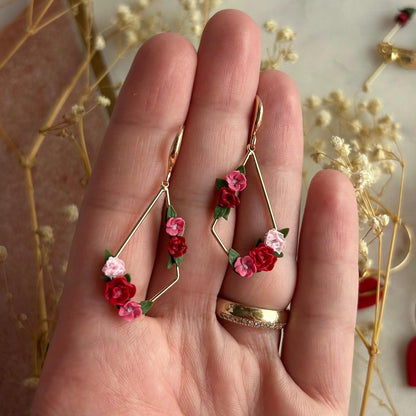 Florence dark pinks flower earrings
