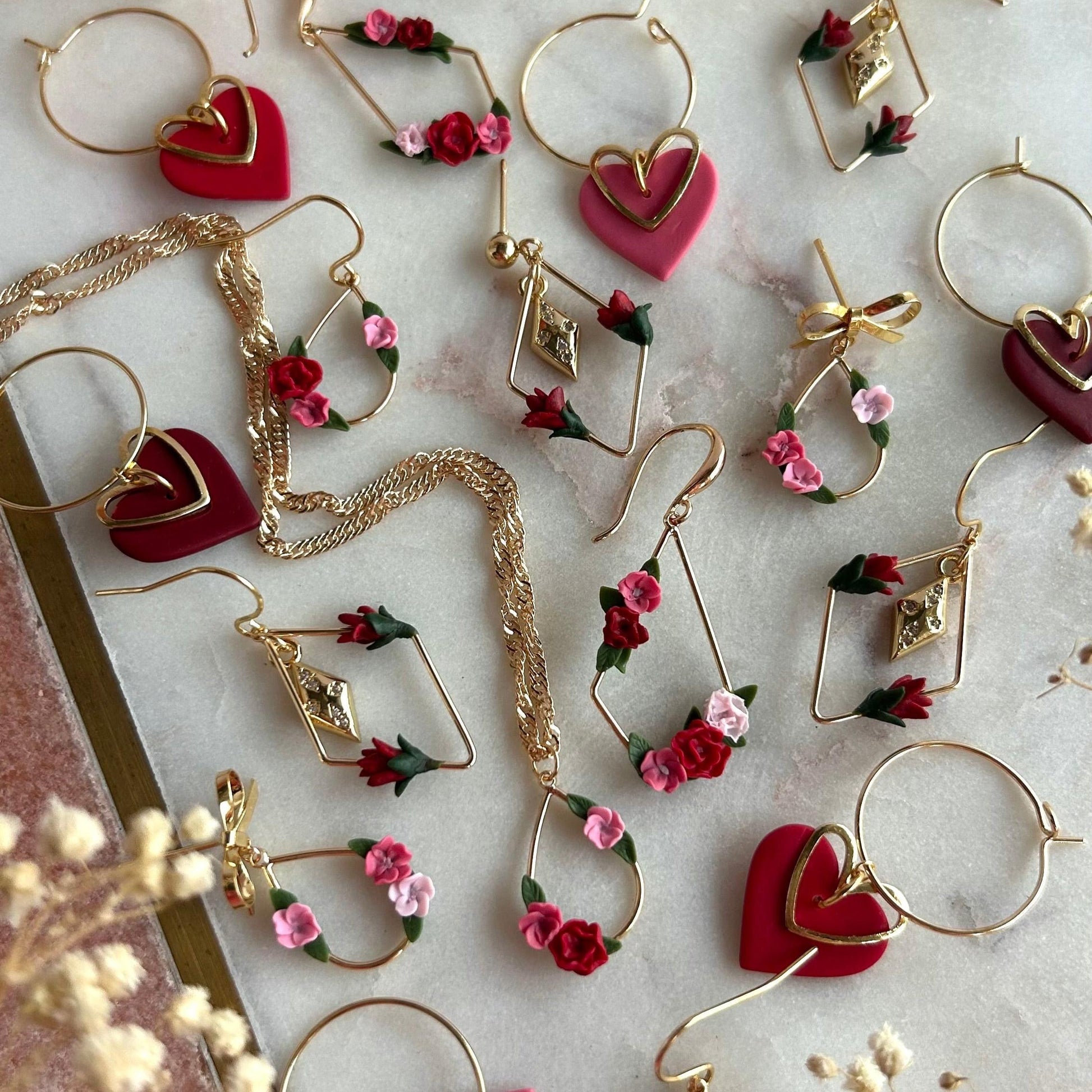 Florence dark pinks flower earrings