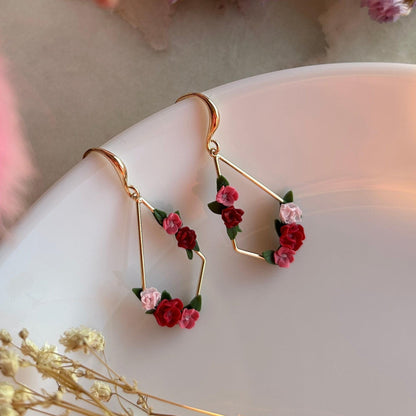 Florence dark pinks flower earrings