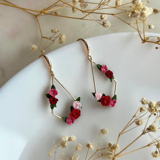 Florence dark pinks flower earrings