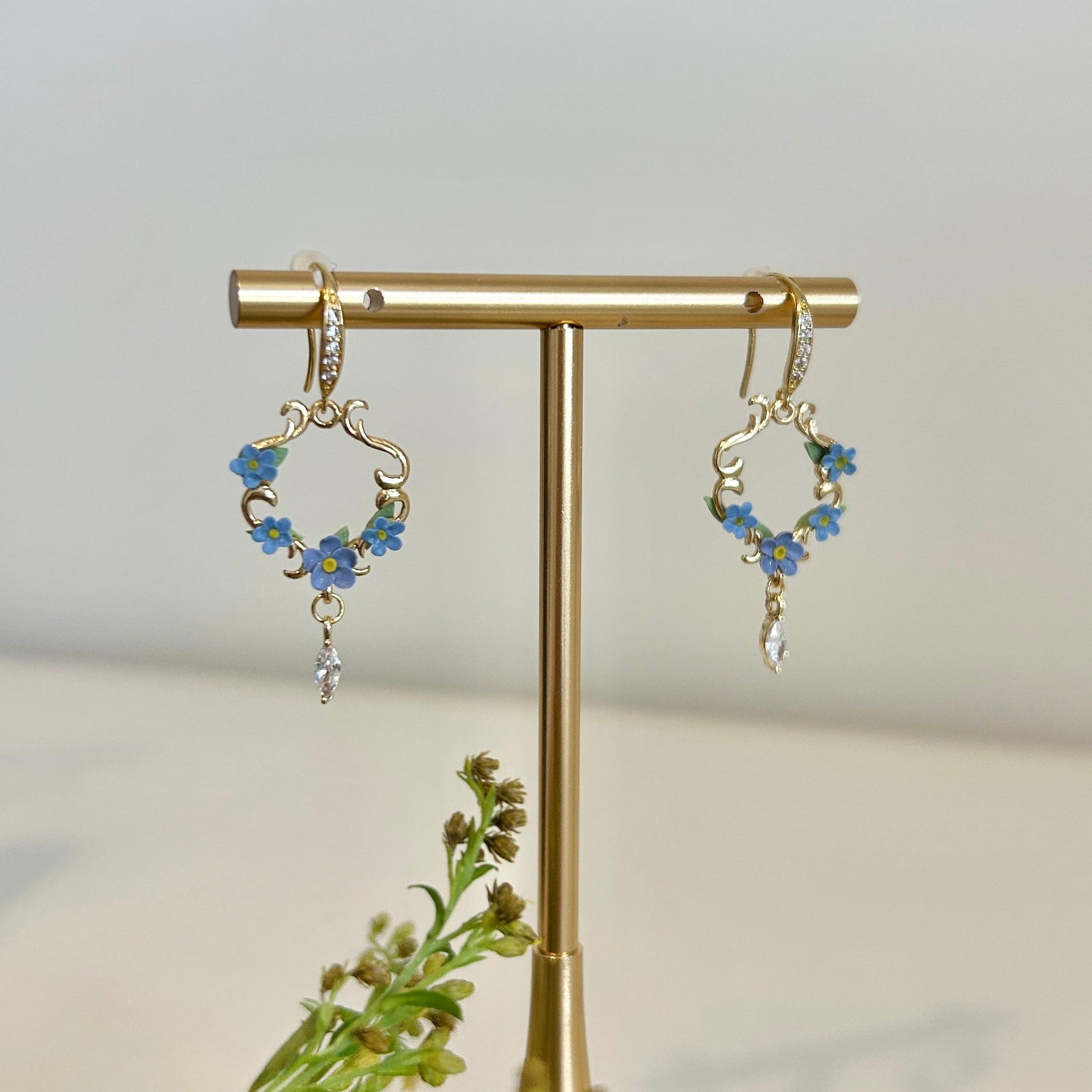 Forget-me-not flower CZ earrings