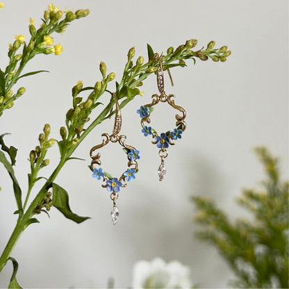 Forget-me-not flower CZ earrings