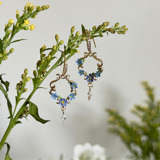 Forget-me-not flower CZ earrings