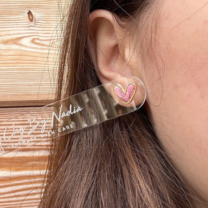 Gold framed heart marble studs