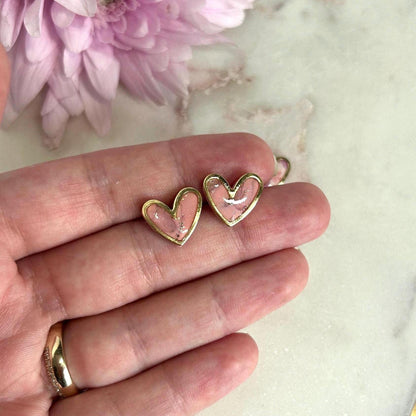 Gold framed heart marble studs