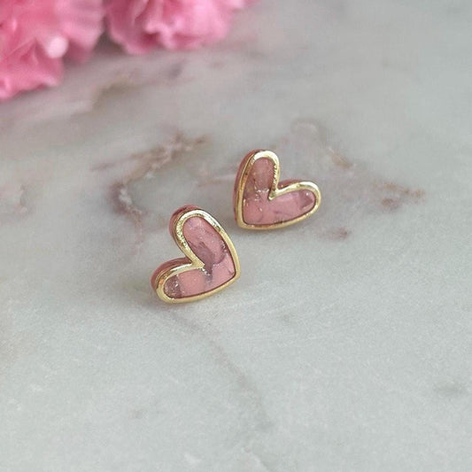 Gold framed heart marble studs