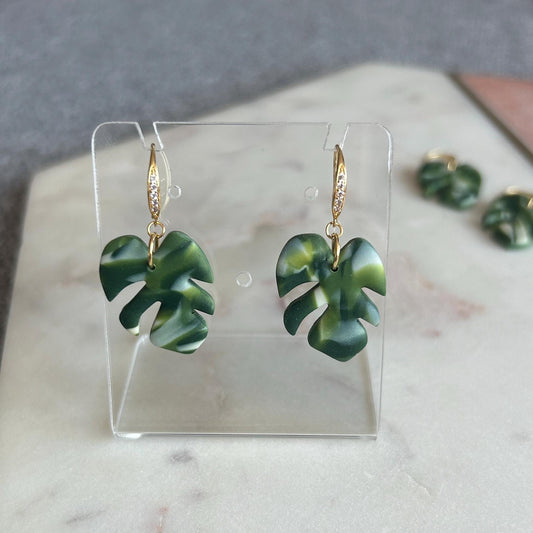 Monstera leaf drop earrings