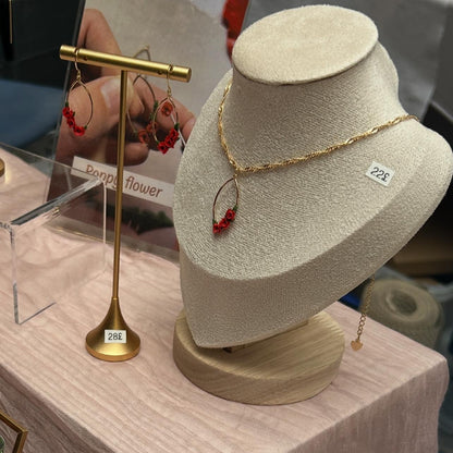 Oval red poppy flower necklace