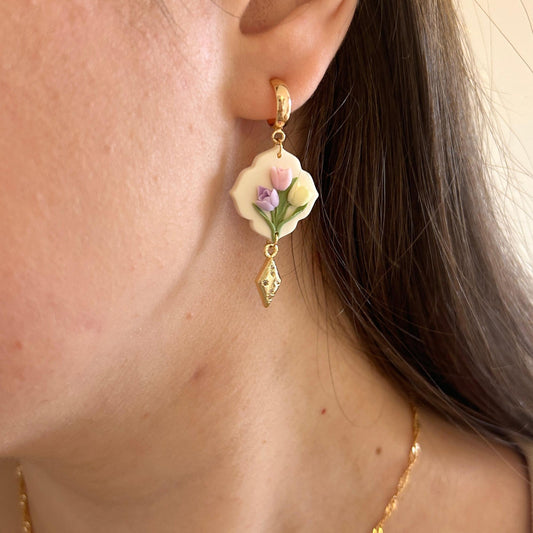Pastel tulip flower earrings