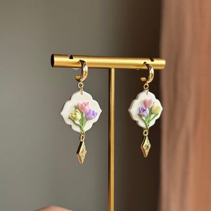 Pastel tulip flower earrings