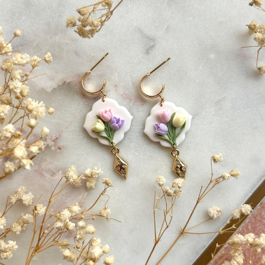 Pastel tulip flower earrings