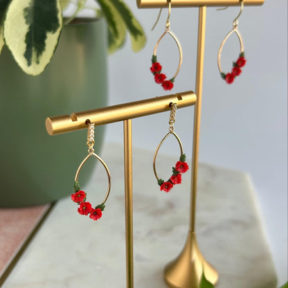 Red poppy August birth month earrings